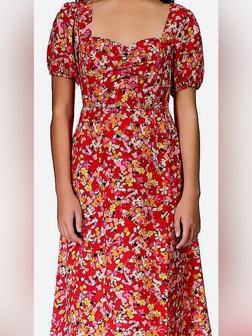 Anthropologie/Sanctuary Floral Sweetheart Neckline Tea Length Dress Sz 14